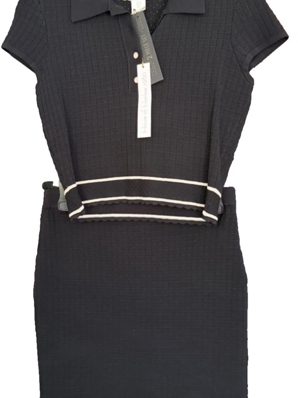 NEW House of Harlow 1960 2 Pc. Knit Set polo top Mini Skirt Black White Small